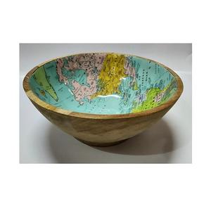 Cuenco de madera para vajilla, cuenco de madera para servir alimentos, Digital mapa del mundo, mesa impresa, mezcla de verduras decorativa - Product Image 1