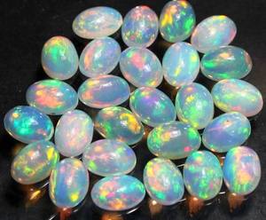 Natural Ethiopian Fire Opal Cabochon Oval Cut Flat Back Smooth <b>Loose</b> <b>Gemstone</b> with Color Play for Jewelry Making - Product Image 1