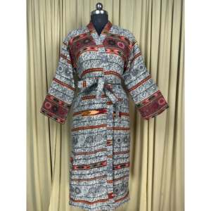 Bata Kimono de Lana de Yak para Mujer, Cálida y Acogedora para Invierno, con Rayas Blancas, Tipo Cárdigan, con Bolsillos, Estilo Único, Talla Única, Ropa de Estar por Casa - Product Image 1