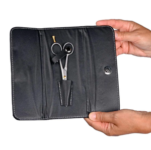 Professionnel de haute qualité en acier inoxydable ciseaux de coiffeur finition sable or réglable repose-doigt étui en cuir de qualité industrielle - Product Image 4