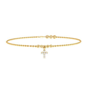Certified 14Kt Yellow <b>Gold</b> Diamond <b>Cross</b> Adjustable Length 0.06ct Real Diamond Embellished Bangles - Product Image 1