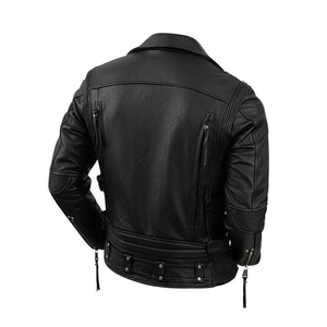 Nouvelle arrivée Veste en cuir moto noire sur mesure pour homme Style motard Revers asymétrique Col montant Manches zippées Imperméable - Product Image 5