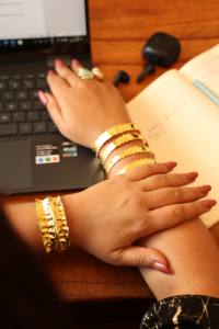 gold plated cuff bracelet textured ruffle cuff women statement <b>bangle</b> handcrafted brass jewelry crinkle gold - Product Image 4