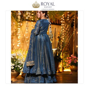 Nouvelle collection de créateurs de robes Anarkali pour femmes, pour mariage et soirée, en soie Vichitra avec de riches broderies de sequins - Product Image 2