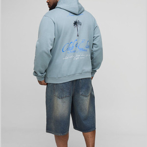 Personalización de apoyo Sudadera con capucha de gran tamaño para hombre de mezcla de algodón pesado Ropa de calle para hombre Sudadera con capucha lavada vintage - Product Image 5