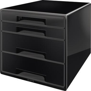 Leitz CUBE Desktop & <b>Drawer</b> Organizer with 4 Black <b>Drawers</b> DIN A4 Polystyrene Housing Color Black - Product Image 1