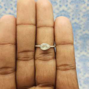 Elegante anillo de diseñador bohemio, piedra lunar facetada arcoíris, Plata de Ley 925, corte de pera, diamante, banda de alambre trenzado, anillo de piedra natal - Product Image 4