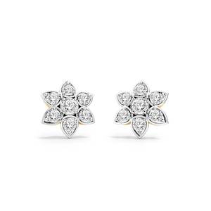 Lab Grown Diamond <b>Earrings</b> for Women Flower Shape Bezel Set with Round and Pear Cut Diamond Stud Anniversary Gift - Product Image 1