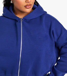 Wholesale Cheap Price Plus Size Winter <b>Crop</b> <b>Top</b> Hoodie Women Acid Wash Printed Custom Logo Plain Solid Royal Zipper Front - Product Image 5