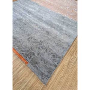 Alfombra Urbana Pause Kavi Azul, Tejida a Mano con Lana y Seda de Bambú, Modelo Esk-364 con Patrón de Chevrons, para Sala de Estar, Pasillo, Forma Rectangular - Product Image 2