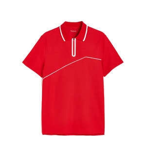 เสื้อกอล์ฟสีแดงสำหรับผู้ชายเสื้อโปโลดีไซน์เรียบง่ายปกเสื้อซิปแบบถัก - Product Image 6