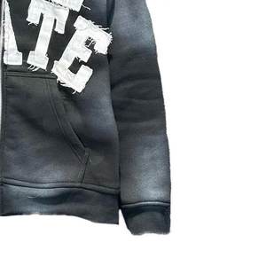 Livraison rapide Drop Shoulder Heavyweight Zipper Hoodies Hommes Lavé en Détresse Broderie Logo Personnalisé Meilleur Fournisseur Casual Wear - Product Image 3