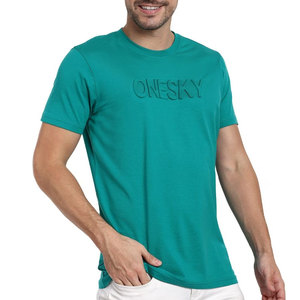 T-shirt pour hommes T-shirt décontracté de couleur unie, haut à col rond en coton à logo embossé - Product Image 2