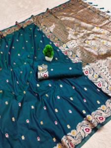 Suave Banarasi Seda Saree Adultos All-Over Meenakari Diseño de retoque Zari Tejido Estilo étnico Patrón floral Bandana Ecológico - Product Image 3