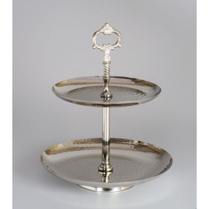 Soporte de pastel de taza de Metal dorado de alta calidad, plato de servicio de 2 niveles, diseño de hoja, vajilla decorativa, suministros para bodas y restaurantes - Product Image 5