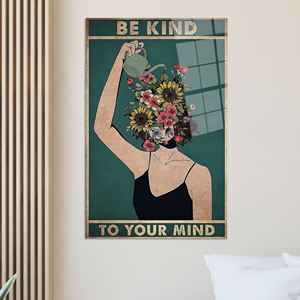 รักษาความสุขให้จิตใจของคุณ: ภาพพิมพ์บนผ้าใบลายดอกไม้เพื่อสุขภาพจิต, งานศิลปะบนกระจกนิรภัย - Product Image 1