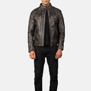 Veste de motard en cuir véritable pour hommes en détresse mince personnalisée High Street Style hiver enduit respirant coupe-vent écologique - Product Image 6