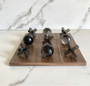 Prisma Designs Luxury Marble Resin Tic-Tac-Toe <b>Game</b> Set Modern Executive Desk Decor Strategy Board <b>Game</b> <b>Wooden</b> Base Carbon - Product Image 2