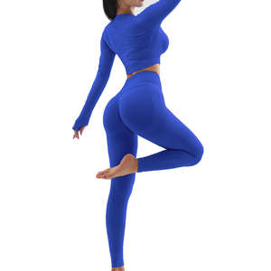 Ensemble de yoga sans couture européen et américain, haut à manches longues, pantalon de fitness taille haute qui relève les fesses pour femmes, séchage rapide - Product Image 5