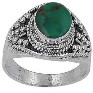 Bague en argent 925 pour femme avec turquoise en grappe, pureté du métal 14 carats, plaqué rhodium, bijoux en pierres précieuses avec incrustation d'opale - Product Image 1