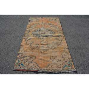 พรมสไตล์วินเทจสไตล์คลาสสิก4 x 7.7ft ผ้าขนแกะสีส้มน้ำเงินดีไซน์เย็บปะติดปะต่อกันพรมในห้องพื้นที่กว้างแบบถักแบนเทคนิคการด้านหลังของยาง - Product Image 1