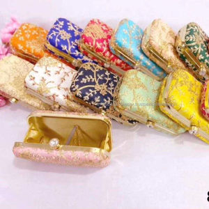 Indian Embroidered Satin & Metal Zari Work <b>Evening</b> Clutch <b>Bag</b> Purse Indian Wedding Christmas Party Handbag Clutches Gift for Her - Product Image 1