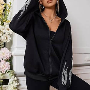 Sparkly Bling Sudaderas con capucha de gran tamaño para la marca de boutique 2025 Personalizado OEM Mujeres Rhinestone Sudadera con capucha - Product Image 4