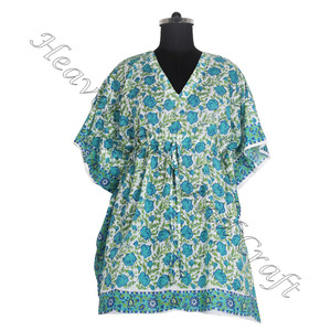 Caftán de algodón con estampado de bloque de mano, caftán indio hecho a mano KFCS004 Abaya Kaftan Caftan árabe Jalabiya Dubai, estampado de bloque de mano a la moda - Product Image 5