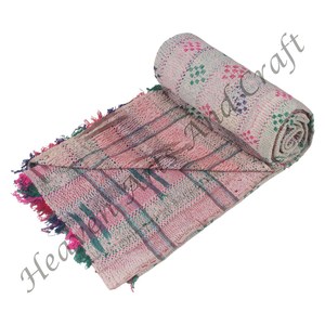 Indian 100% Cotton <b>Bedding</b> Blanket Vintage Handmade Kantha Christmas Bedspread <b>Quilt</b> Throw Indian Reversible Hand Stitched Heavy - Product Image 4