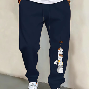 Pantalones de chándal con estampado de hámsteres bonitos apilados Unisex con bolsillos con cordón, pantalones básicos para hombre, moda holgada, cintura media con logotipo - Product Image 1