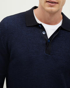 Polo pour homme tendance, coupe moderne, poignets élastiques, manches longues confortables, exclusif, léger, boutonné sur le devant - Product Image 3