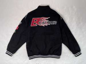 Blouson aviateur de baseball pour hommes avec logo personnalisé en coton, lettres patchwork noir et violet, broderie de sport à la mode, vente en gros - Product Image 2