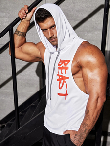 <b>Men's</b> Summer <b>Sleeveless</b> Gym <b>Hoodie</b> Muscle Fit Workout Tank Top with for Puff Print Hooded Sweatshirt for Bodybuilding - Product Image 4