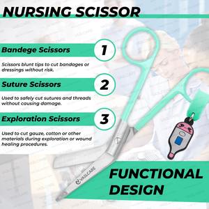 Tijeras Médicas Vaslcare Verde Mar con Bonito Llavero Termómetro, Punta Roma, Hojas Afiladas, Tijeras para Vendajes para Enfermeras - Product Image 3