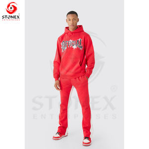 Custom Streetwear Sweatsuit Cotton Hoodie and Sweatpants Set Man Sweatsuit Acid Washed <b>Rhinestone</b> Tracksuit for Men - Product Image 4