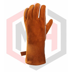 Guantes de soldador de seguridad de cuero dividido de alta calidad, 7 oz, 16 pulgadas, antideslizantes, suaves, resistentes al desgarro, muñeca tejida para trabajo de soldadura - Product Image 3