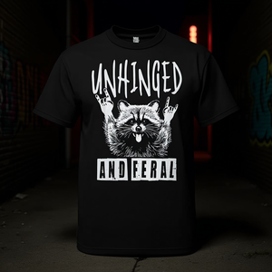 Camiseta Unhinged And Feral Raccoon con diseño de meme retro, estilo streetwear negro - Product Image 3
