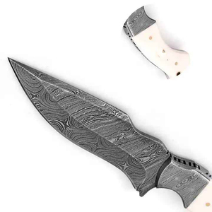 Vente en gros de couteau de skinner de chasse à lame fixe en acier Damas couteau de skinner en acier personnalisé avec étui en cuir - Product Image 6