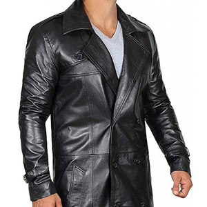 Abrigo largo de cuero de alta calidad para hombre 100% cuero Original cómodo transpirable abrigo de cuero para hombre secado rápido logotipo personalizado OEM - Product Image 6