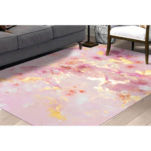 Alfombra Brillante - Alfombras Doradas Elegantes, Alfombra Estampada de Mármol Rosa y Dorado, Alfombra Delgada No Tejida - Product Image 1