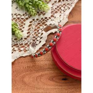 Navajo Handmade <b>Red</b> Coral & Sterling Silver Fashion Cuff <b>Bracelet</b> - Product Image 1