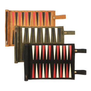 Foldable Eco-Friendly Leather <b>Backgammon</b> Board Set with Red White Black Checker Design Unisex Family Game Accessory - Product Image 1