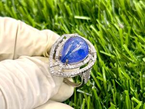 925 Sterling Silver <b>Rhodium</b> Plated Prong Setting Natural Tanzanite and Pave Diamond Gemstone Handmade Women's Anniversary <b>Ring</b> - Product Image 4