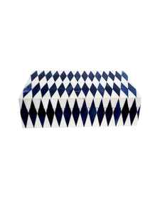 Boîte décorative en incrustation d'os motif diamant bleu et blanc | Boîtes de rangement pour bijoux faites à la main - Product Image 2