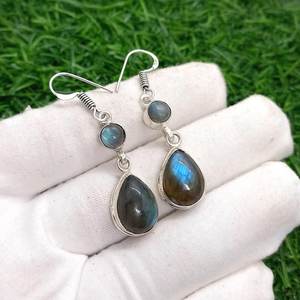 Boucles d'oreilles pendantes en labradorite, argent sterling 925, bijoux en pierres précieuses faits à la main pour femmes, boucles d'oreilles statement, fournisseur en gros - Product Image 3