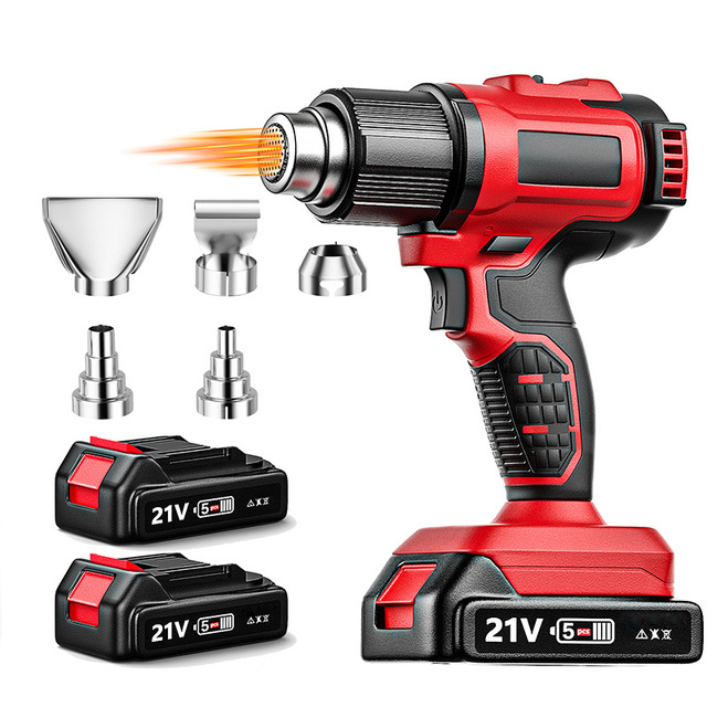 Portable 21V Industrial Lithium Battery Hot Air Gun 550°c Temperature Control Cordless Electric for Heat Gun with 5 Nozzles for