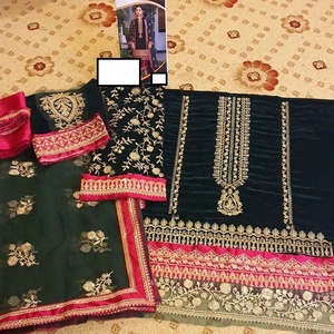 Indien pakistanais dernière robe de soirée de mariage formelle travail à la main soie coton lin costume avec velours brodé pierre vente chaude - Product Image 4