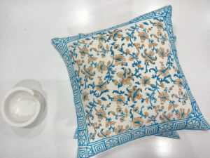 Funda de Cojín 100% Algodón, Estampado a Mano con Bloques, Azul Marbella, Moderna y Ecológica para Uso en el Hogar y Hoteles - Product Image 4