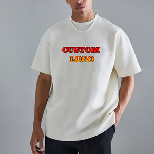 Camisetas de algodón 100% de peso pesado para hombre, camiseta de hombre con logotipo impreso DTF personalizado de manga corta con hombros caídos de gran tamaño en blanco - Product Image 3