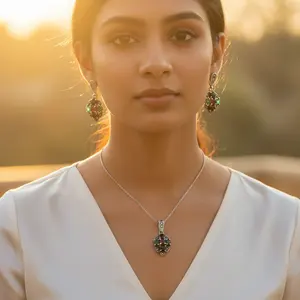 Juego de Anillo y Aretes de Plata 925 con Piedras Preciosas para Mujer, Chapado en Oro Rosa Clásico con Diamantes, para Fiestas, Bodas, Regalo Clásico - Product Image 1